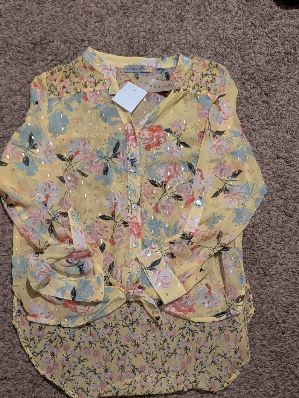 Fig & Flower Yellow Floral Button-Front Blouse